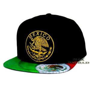 MEXICAN MEXICO Hat Gold Federal Logo Eagle Flag Flat Bill Snapback Baseball Cap